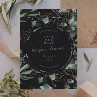 Save The Date Eucalyptus Golden Boho Élégant Onyx Pampas Noir