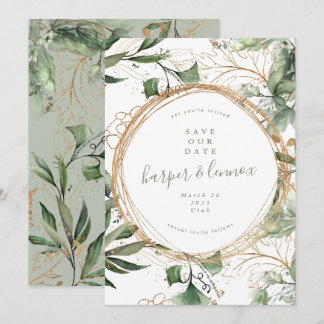 Save The Date Eucalyptus Golden Boho Moderne Automne Pampas Cerc