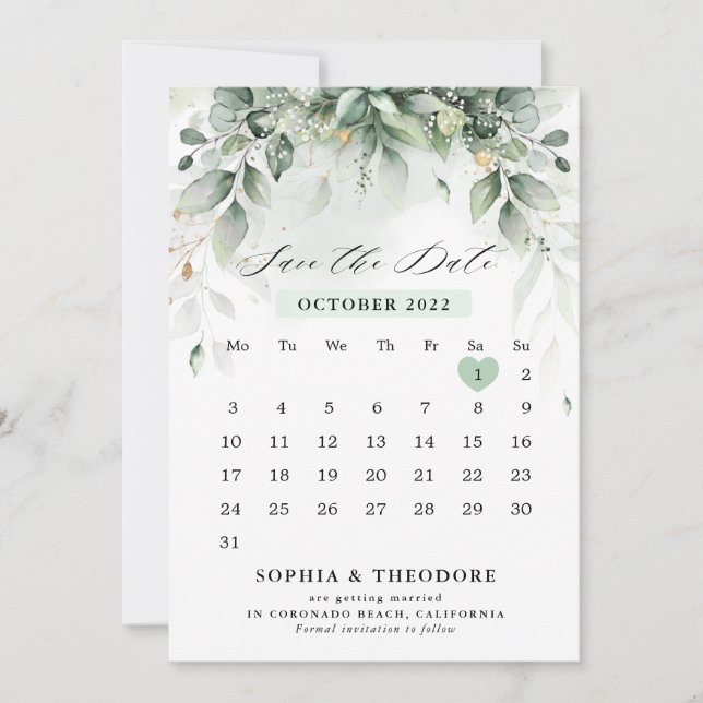 Save The Date Eucalyptus Gomme verte Botanique Calendrier rustiq (Devant)