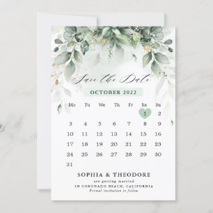 Save The Date Eucalyptus Gomme verte Botanique Calendrier rustiq