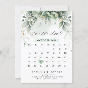 Save The Date Eucalyptus Gomme verte Botanique Calendrier rustiq