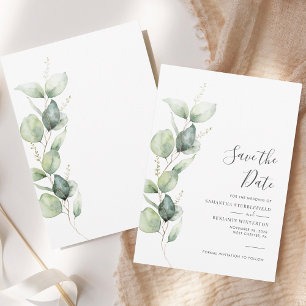 Save The Date Eucalyptus Green Foliage Mariage de script