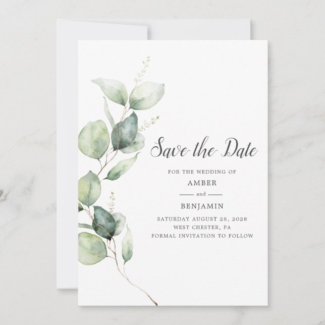 Save The Date Eucalyptus Green Script Enregistrer la date (Devant)