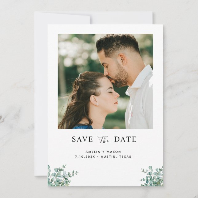 Save The Date eucalyptus greenery wedding (Devant)