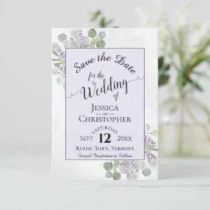 Save The Date Eucalyptus & Lavande Calligraphie Mariage violet