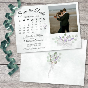 Save The Date Eucalyptus & Lavender Photo & Calendrier Mariage