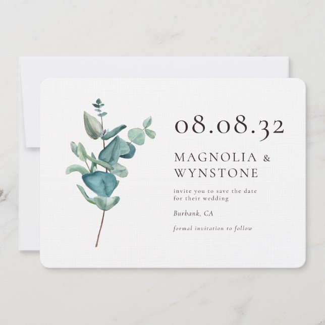 Save The Date Eucalyptus Luxury Linen Mariage (Devant)