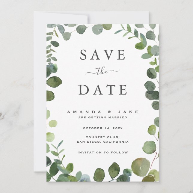 Save The Date Eucalyptus Mariage Appartement Enregistrer La Cart (Devant)