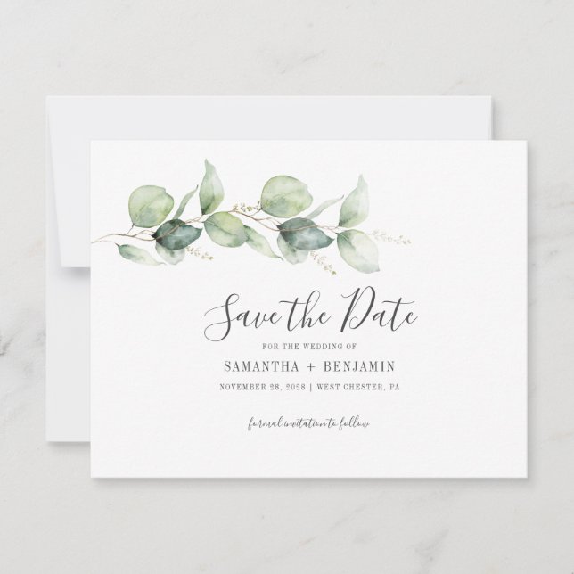 Save The Date Eucalyptus Mariage de feuillage botanique (Devant)