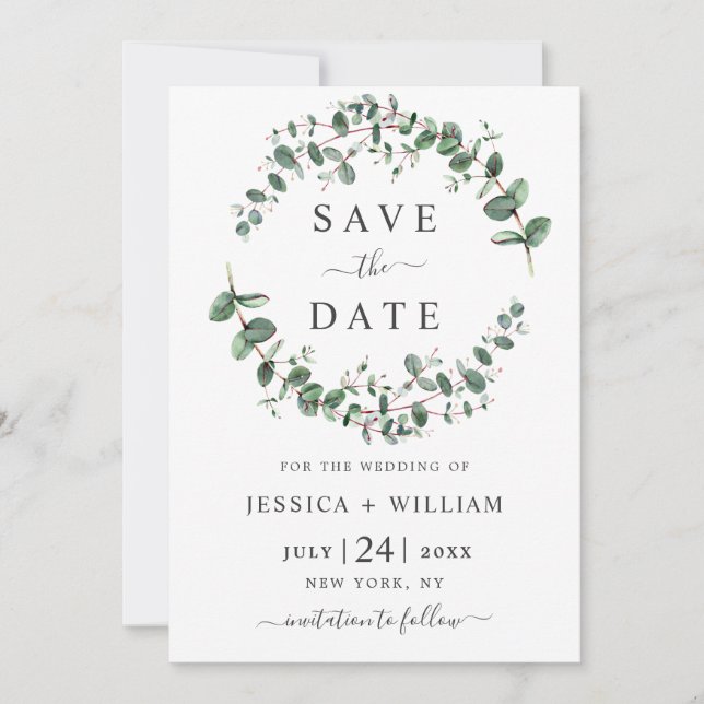 Save The Date Eucalyptus moderne Floral Mariage géométrique S (Devant)