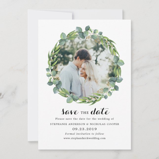 Save The Date Eucalyptus photo enregistrer la date (Devant)