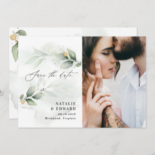 Save The Date Eucalyptus photo vert moderne élégant mariage écon