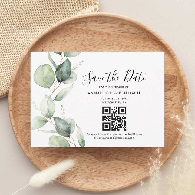 Save The Date Eucalyptus QR Code Mariage Botanique Enregistrer L (Eucalyptus QR Code Botanical Wedding Save The Date)