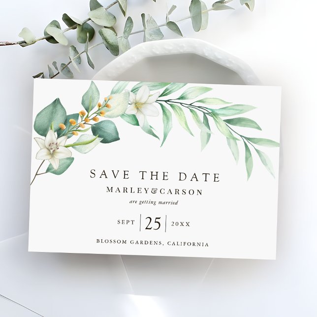 Save The Date Eucalyptus romantique Mariage feuille (Créateur téléchargé)