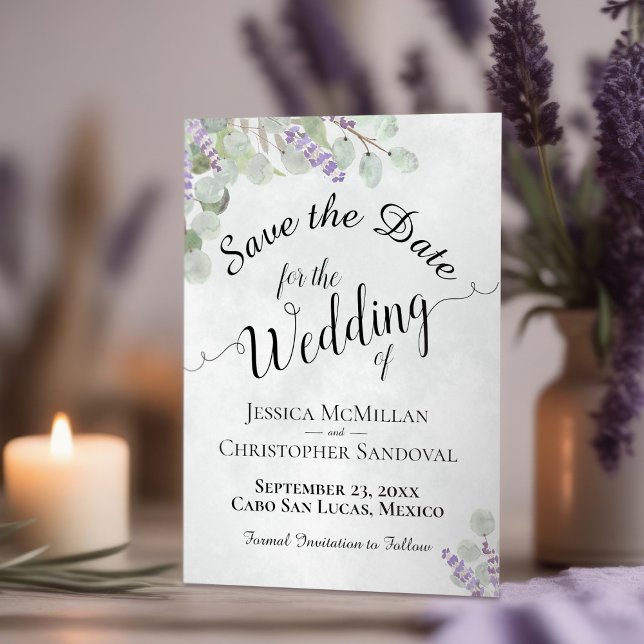 Save The Date Eucalyptus rustique & Lavender Elegant Mariage Boh (Créateur téléchargé)