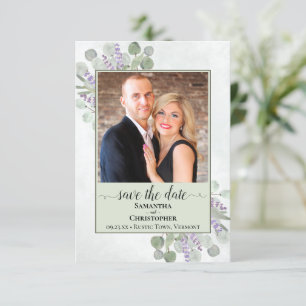 Save The Date Eucalyptus rustique & Lavender Green Mariage Photo