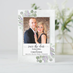 Save The Date Eucalyptus rustique & Lavender Photo Mariage simpl