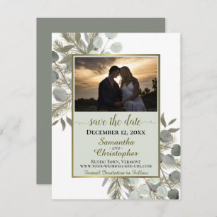 Save The Date Eucalyptus rustique & Pine avec Mariage Photo Sage