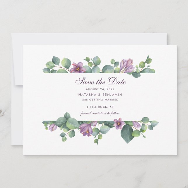 Save The Date Eucalyptus Script Floral Botanique Verdure (Devant)
