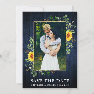 Save The Date Eucalyptus Tournesol Bleu Bois Enregistrer La Cart