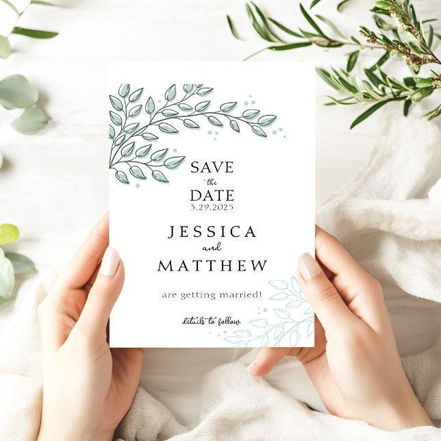 Save The Date Eucalyptus Verdure Boho Elégant Mariage (Créateur téléchargé)