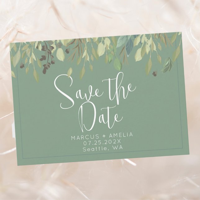 Save The Date Eucalyptus Vert Bordure Enregistrer La Date Code Q (Créateur téléchargé)