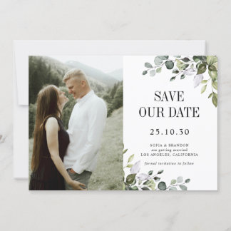 Save The Date Eucalyptus vert émeraude Rustique photo Mariage