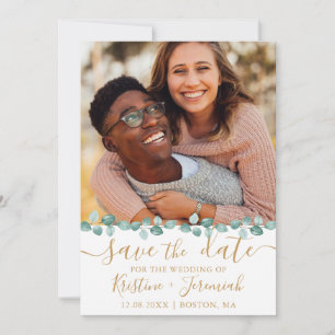 Save The Date Eucalyptus Watercolor Vine Gold Photo Mariage