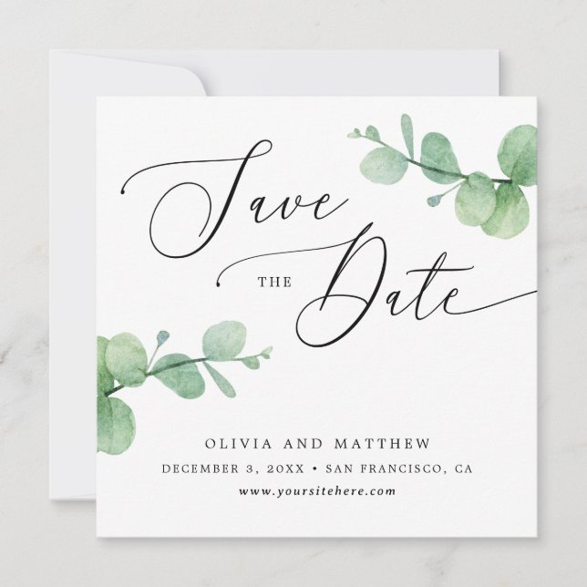 Save The Date Eucalyptus Wedding | Elegant Greenery Garden Photo (Devant)