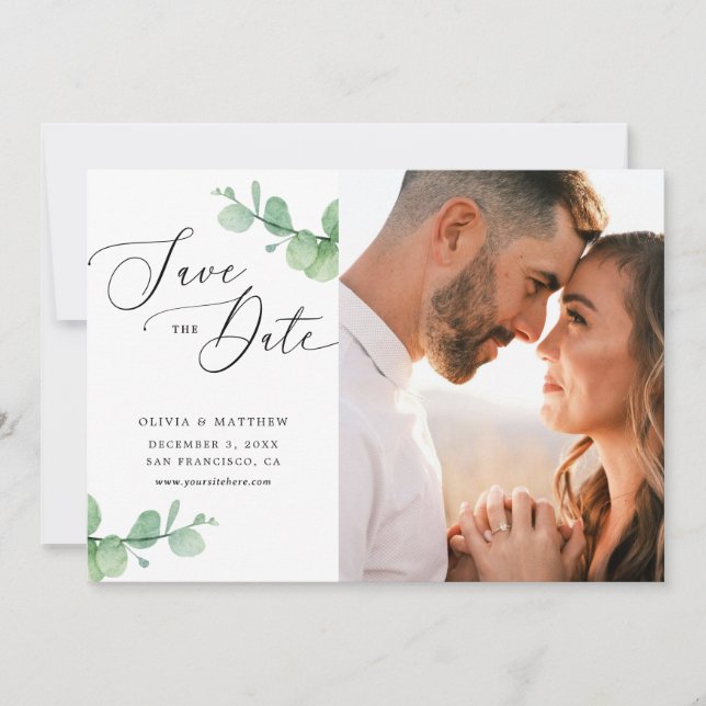 Save The Date Eucalyptus Wedding | Watercolor Botanical Photo (Devant)