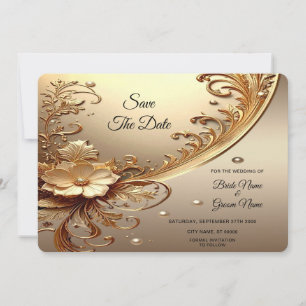 Save The Date Événement à ne pas manquer Fleurs Ornées Dorées