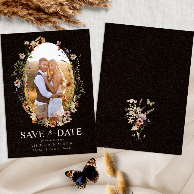 Save The Date Événement à retenir Black Boho Floral (Black Boho Floral Save The Date Photo Monogram by Painted Paperie
)