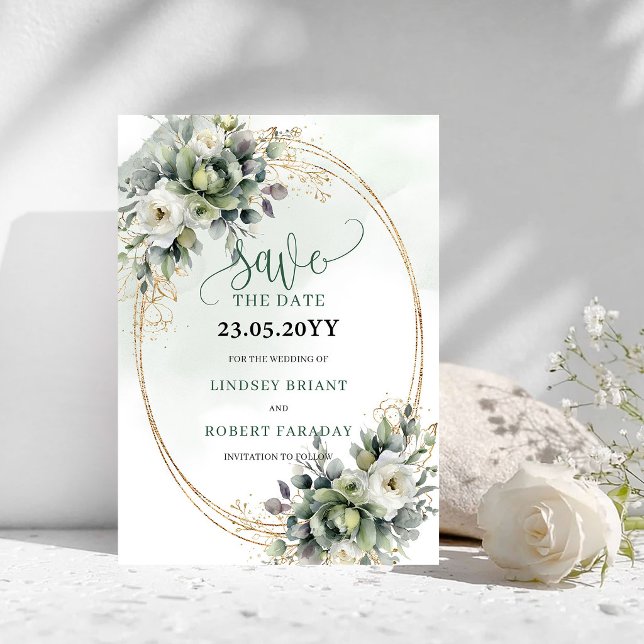 Save The Date Événement à retenir : Eucalyptus verdure vert pous (Dusty Green Eucalyptus Greenery Save The Date)