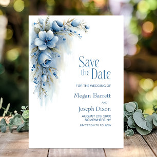 Save The Date Événement mariage floral bleu à ne pas manquer