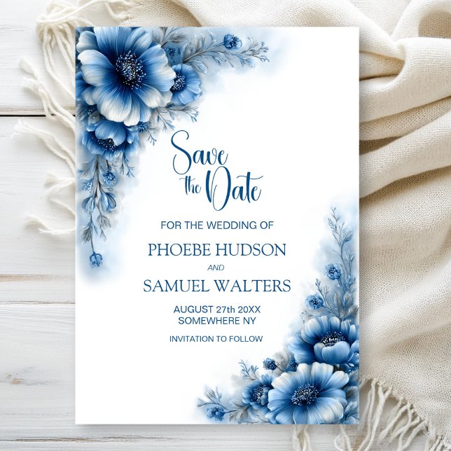 Save The Date Événement mariage floral bleu à ne pas manquer (Créateur téléchargé)