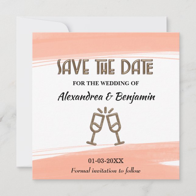 Save The Date Événement moderne de mariage à l'aquarelle pêche (Devant)