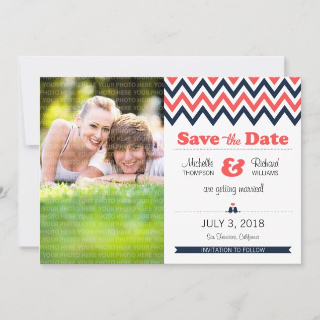 Save The Date Événement moderne en sarcelle et orange Chevron Ph (Devant)