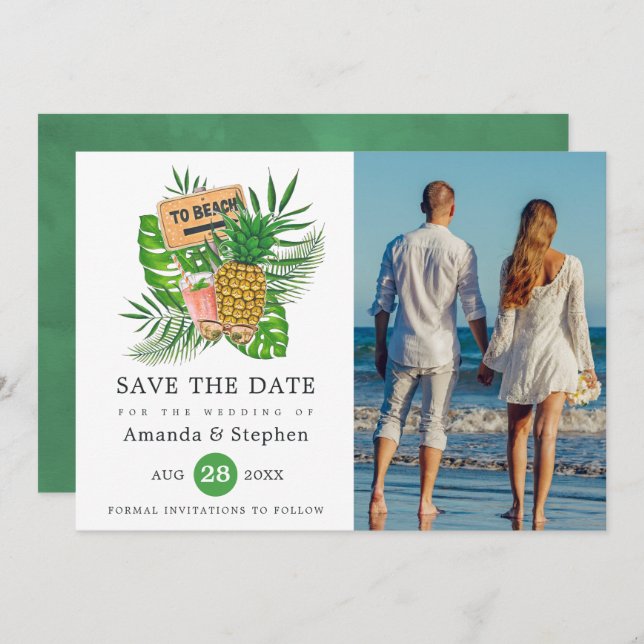 Save The Date Exotic Tropical Beach Mariage photo (Devant / Derrière)