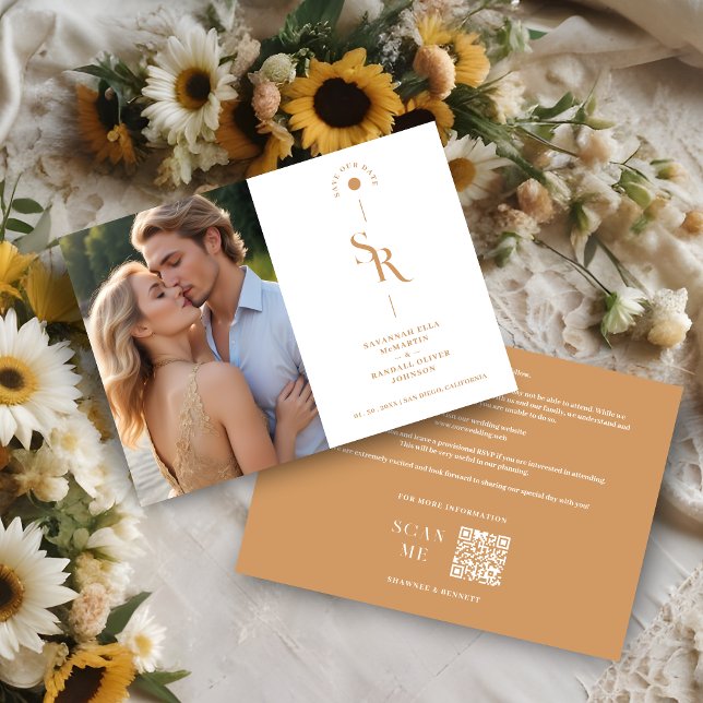 Save The Date Exquisite Chic Minimalist Golden Wedding Initials  (Exquisite Chic Minimalist Golden Effect Wedding Initials Save the Date Card. )