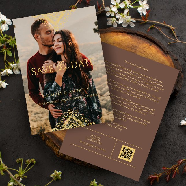 Save The Date Exquisite Luxury Ornamental Baroque Decorative QR (Exquisite Luxury Ornamental Baroque Decorative Elements Photo Save the Date Card with Envelope.)