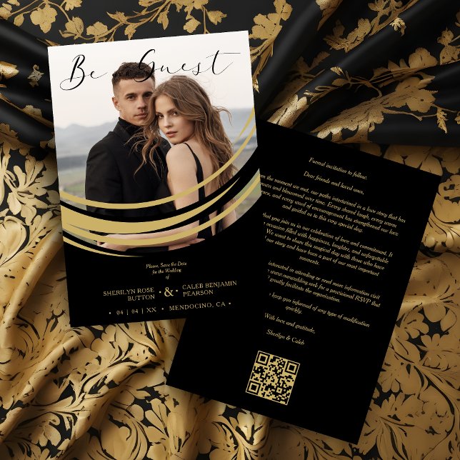 Save The Date Exquisite Modern Faux Golden Abstract Photo (Exquisite Faux Golden Abstract Geometric Shape Photo Wedding Save the Date Card with Envelope.)