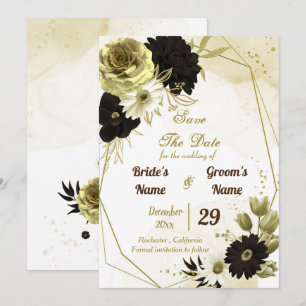 Save The Date Extraordinaire ivoire brun fleurs d'or géométrique