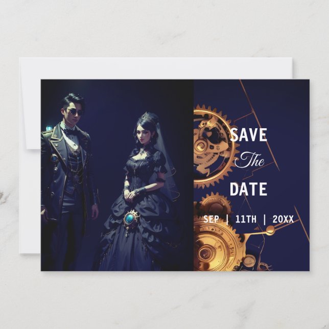 Save The Date Extravaganza Steampunk Mariage à l'ancienne Horlog (Devant)