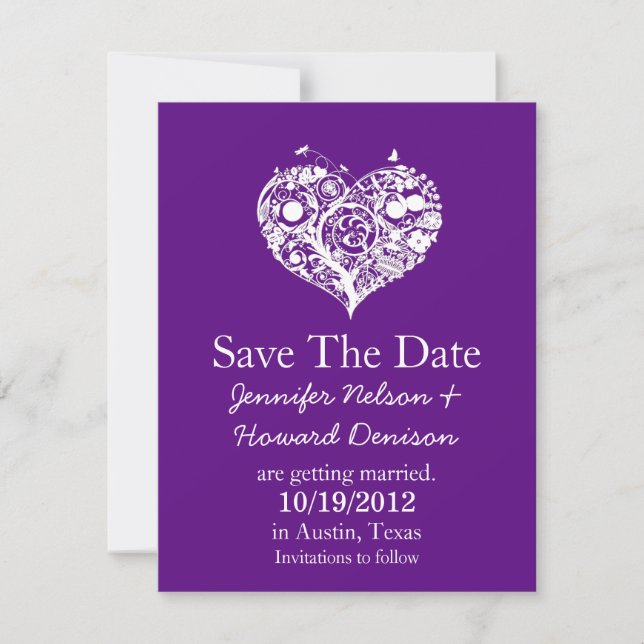 Save The Date Faire annonce de mariage cœurs violet et blanc (Devant)
