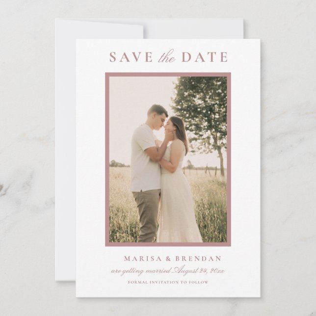 Save The Date Faire Annonce de Mariage Rose Poussiéreux Élégant  (Devant)