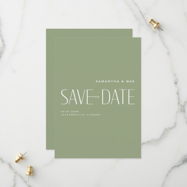 Save The Date Faire Connaître Simple Monogramme Moderne Sage Dat (Devant/Arrière en situation)