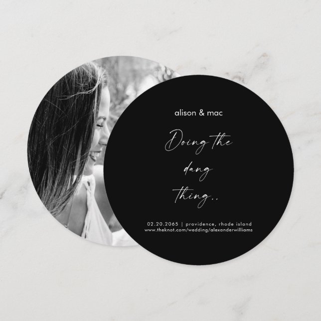 Save The Date Faire la chose Dang Round Photo Noir (Devant / Derrière)