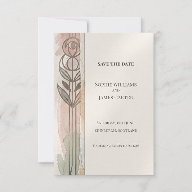 Save The Date Faire part Art Nouveau gris rose (Devant)
