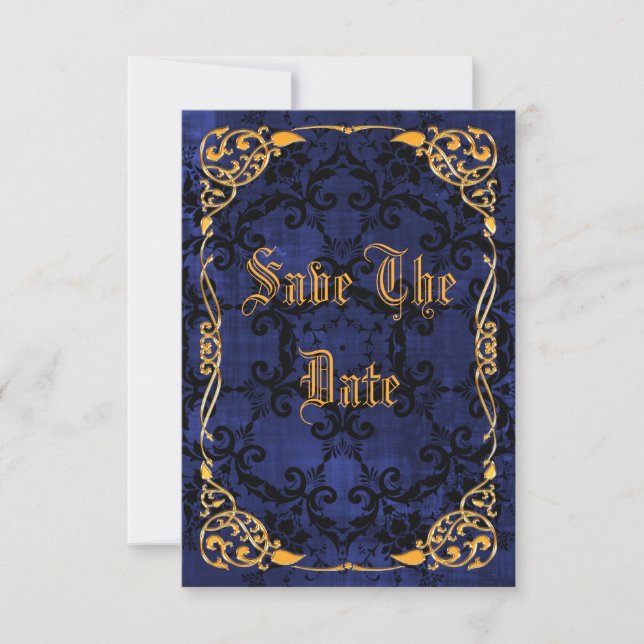 Save The Date Faire part de 40 ans Bleu gothique et doré (Devant)