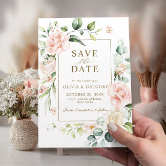 Save The Date Faire part de blush rose floral cadre en or